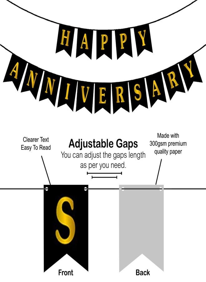 GR DESIGN® Happy Anniversary Banner - Black Colour - Home Bedroom Decorations Set - 1st 10th 25th 50th Wedding Anniversary Decor - Marriage Anniversary Banner - Image 3